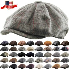 Men’s Cabbie Newsboy and Ascot Plaid Ivy Button Hat Cap