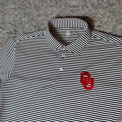 Rhoback Mens Performance Polo Oklahoma University Black White Striped Size L