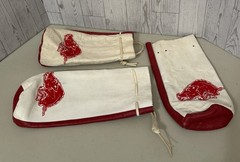 VINTAGE UNIVERSITY OF ARKANSAS RAZORBACKS LEATHER GOLF CLUB COVERS RED & WHITE