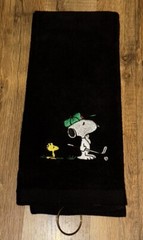 Snoopy Woodstock Golf Embroidered Golf Towel 16×26 Black