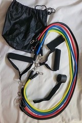 Resistance Bands Set – 5 Tubes w/ Bag & Accessories – Home Fitness Crossfit Yoga