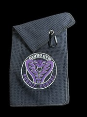 Globo Gym Golf Towel (32k Stitches) (8in x 16in) 5in Logo (Black)