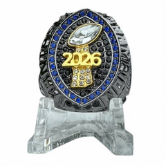 *PREMIUM 2026 FANTASY FOOTBALL CHAMPIONSHIP RING Gunmetal Black Blue Stones sz10