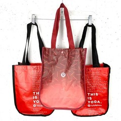 Lululemon Signature Logo Tote Bags Set of Three Red Black Double Handle Small