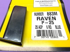 BRAND NEW – Raven Arms P-25 MP-25 .25 ACP 6 Rd. Pistol Magazine Triple K # 883M