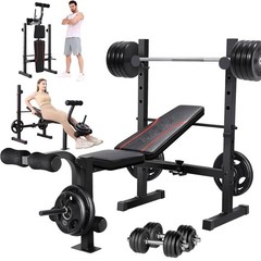 8 in 1 600LBS Weight Bench Set with Squat Rack Leg Extension & Leg Curl Workout