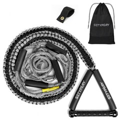25ft Wakesurf Rope and Handle Floating Wake Surf Tow Rope 6 Section Grey & Black