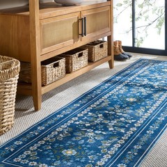 x SAFAVIEH Machine Washable Runner Rug Collection – 2’6″ x 8′, Dark Blue & Be…
