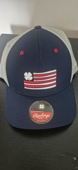 Rawlings Black Clover Live Lucky Flexfit Baseball Hat Flag Patch Navy/Gray