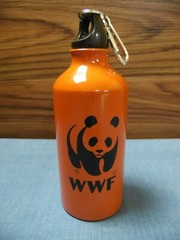 NEW Stainless Steel WWF Panda Water Bottle Screw Top and Carabiner Clip Orange