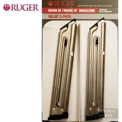 TWO RUGER MK IV MK III .22LR 10 Round MAGAZINES Nickel 90231 FAST SHIP