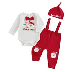 Karuedoo My 1st Christmas Baby Boy Outfit Letter Print Long 0-3 Months A-red