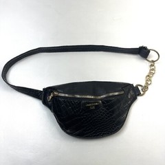 Fashion Do & Thinks DX Fanny Pack Golden Chain Black Reptile Faux Leather Casual