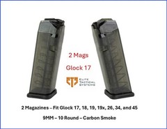 2 PACK ETS Mag For Glock 17 18 19 26 34 45 Smoke 10rd 9mm Magazine SMKGLK-17-10