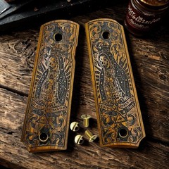 1911 Full Size Grips Custom Rosewood Santa Muerte Engraved fits Colt Kimber