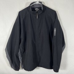PGA Tour Full Zip Golf Windbreaker Jacket Mens Medium Black Relaxed Fit Pockets