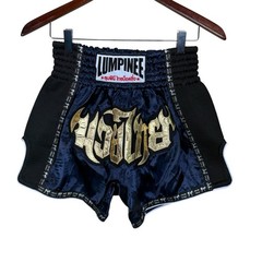 Lumpinee Muay Thai Boxing Shorts Navy Gold Satin Made in Thailand M (Runs Small)