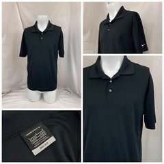 Nike Golf Shirt L Black 100% Polyester Polo Short Sleeve EUC YGI U1-624