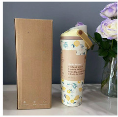 Owala 30oz FreeSip Sway Tumbler Lemon Printed with Travel Grip Water Bottle Gift