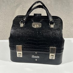 Henselite Lawn Bowls Bag Black Faux Croc Vinyl VTG H220 Bowling Carry Case Keys