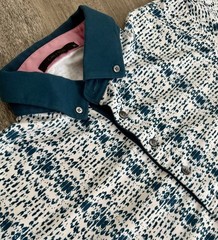 Greyson Size Men’s Med Polo Button Down Polo AOP Blue Geometric Print Golf Shirt