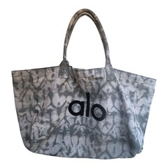 Alo Yoga Gray Tie Dye Canvas Tote Bag Double Logo Gym Beach Travel
