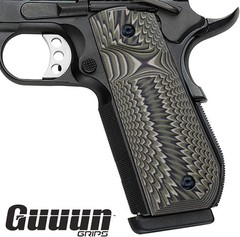 Guuun 1911 Grips G10, Full Size Government Grips, Bobtail Round Green/Black