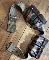 Russian Military Tactical Shooting Belt with 2 sets of leather pouches. 1940’s