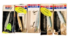 (5) Vintage Rebel Floating Minnow Fishing Lures 1/8 oz 3 Colors New Old Stock