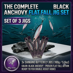 Shimano Butterfly Flat Fall Jig 160g 5.6oz Black Anchovy Saltwater Lure Set of 3