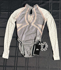 GK Elite Flourish 4955S Competitive Leotard AS Long Sleeve Purple Crystal – NWT