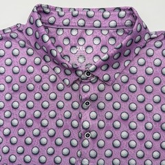 Unbranded Performance Polo Men 2XL Purple Golf Ball Leopard Print Short Sleeve