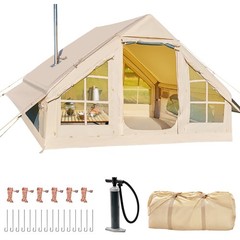 Portable Inflatable Camping Tent 6 Person Waterproof w/ Stove Jack Window