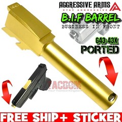 AGGRESSIVE ARMS B.I.F PORTED COMPENSATED Barrel for GL0CK 43 – 43x GOLD PVD 9mm