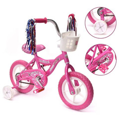 WonderPlay 12″ BMX Kids Bike Girls Pink w/ Basket Training Wheels EVA Tires 2-4Y