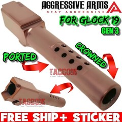 AGGRESSIVE ARMS PORTED ROSE COPPER CROWNED Barrel for GL0CK 19 GEN 1-5 1/10 9mm