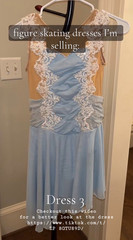 Women’s S Blue/Beige/White Mesh Lace Rhinestone Backless Ice Skating Dress
