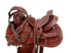 15 16 17 18 WESTERN BARREL SADDLE BROWN LEATHER PADDED SEAT PLEASURE TACK SET