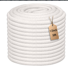 Braided White Cotton Rope 1/2 Inch X 50 Ft Natural Soft Utility Rope