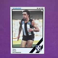 1984 Scanlens VFL Card #91 Tony Shaw , Collingwood . *Excellent Cond*