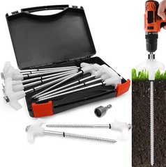 8″ Ground Anchors Screw in Camping Stakes with with Hex Head Driver Storage Box