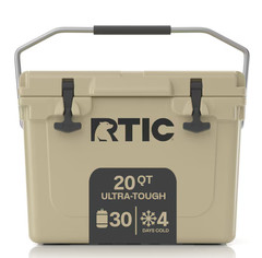 RTIC Ultra-Tough 20 Qt Hard Cooler Tan Rotomolded Insulated Ice Chest w/Drain