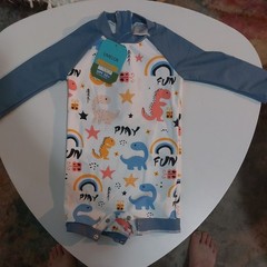 Baby Boys UPF 50+ Sun Protection One Piece Rashguard 3-6 Months Grey, Dinosaur