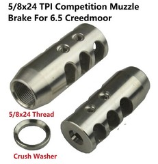 5/8-24 TPI Stainless Steel Competition Muzzle Brake For 6.5 Creedmoor W Washer