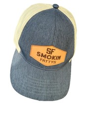 SF SMOKIN FATTYS Faux Leather Patch Beige Heather BlueTrucker Hat Cap Snapback