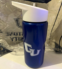 Cornerstone University CU 24 oz Blue Plastic Water Bottle w/ White Push Cap