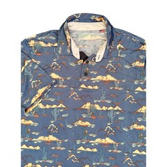 Hawke & Co Performance Golf Polo Mens Large Blue Desert Cactus Print Southwest