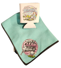 New Microfiber golf towel /koozie set w/ catch phrase . The perfect gift.
