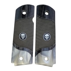 1911 Full Size Grips Checkered Black Rosewood Pearl & Black Punisher Logo