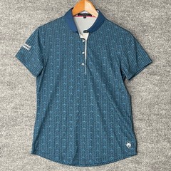 GREYSON Women’s Teal Blue Geometric Print Golf Polo Shirt Short Sleeve Size S